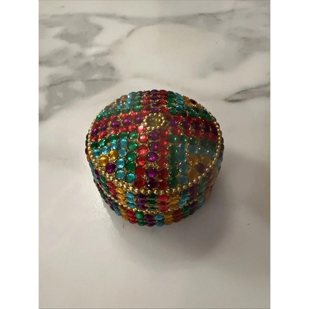 Gorgeous‎ Handmade Colorful Rhinestone Trinket Box Round Unique